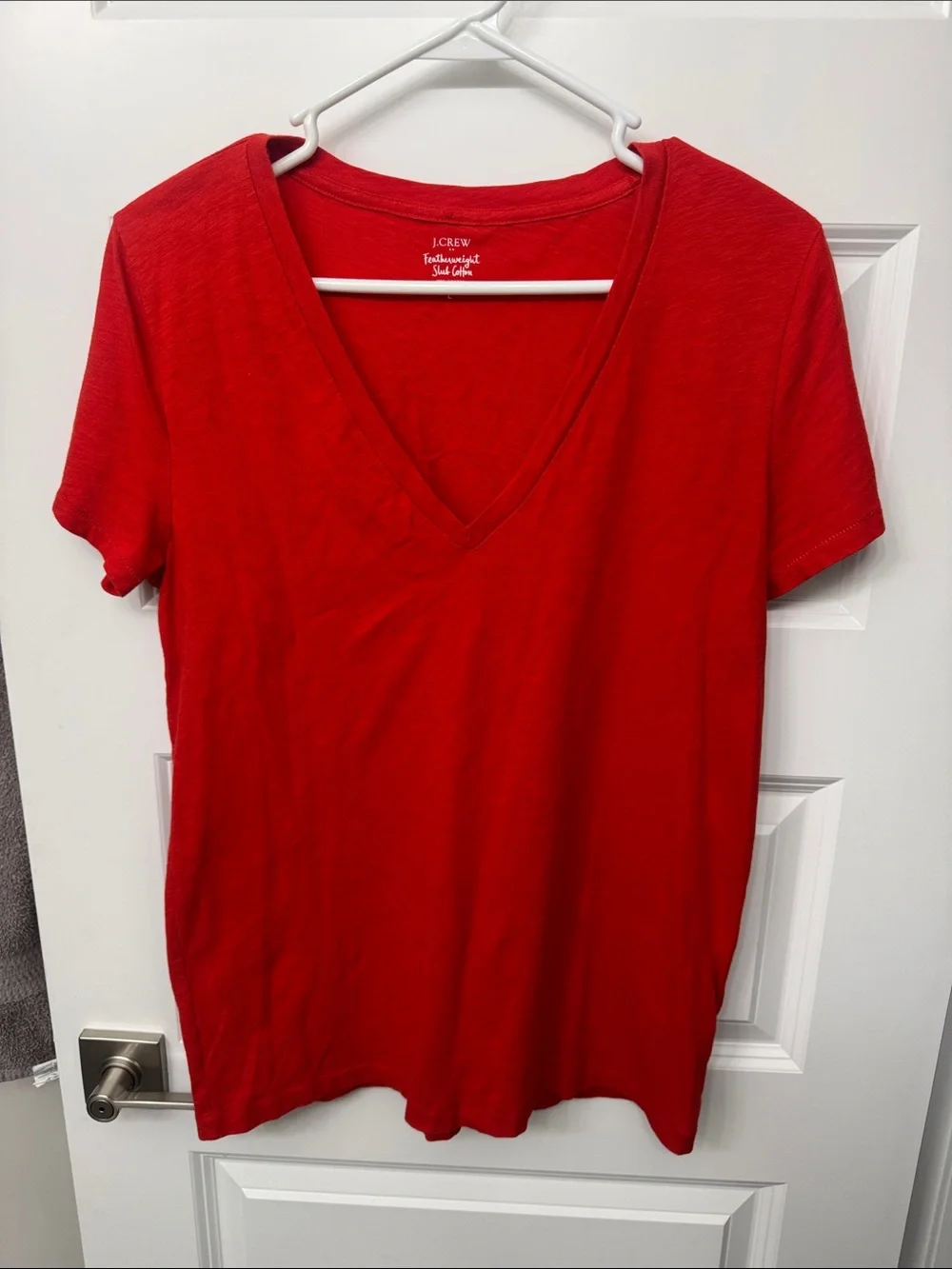 J. Crew Bright Red V-Neck Slub Cotton Tee